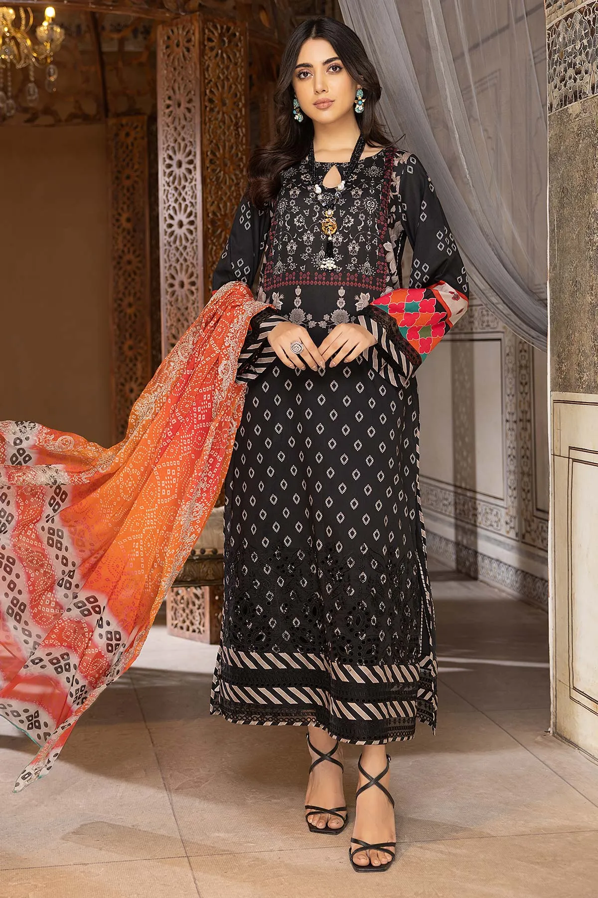 3-Pc Charizma Unstitched Lawn Suit With Embroidered Chiffon Dupatta CC23-14