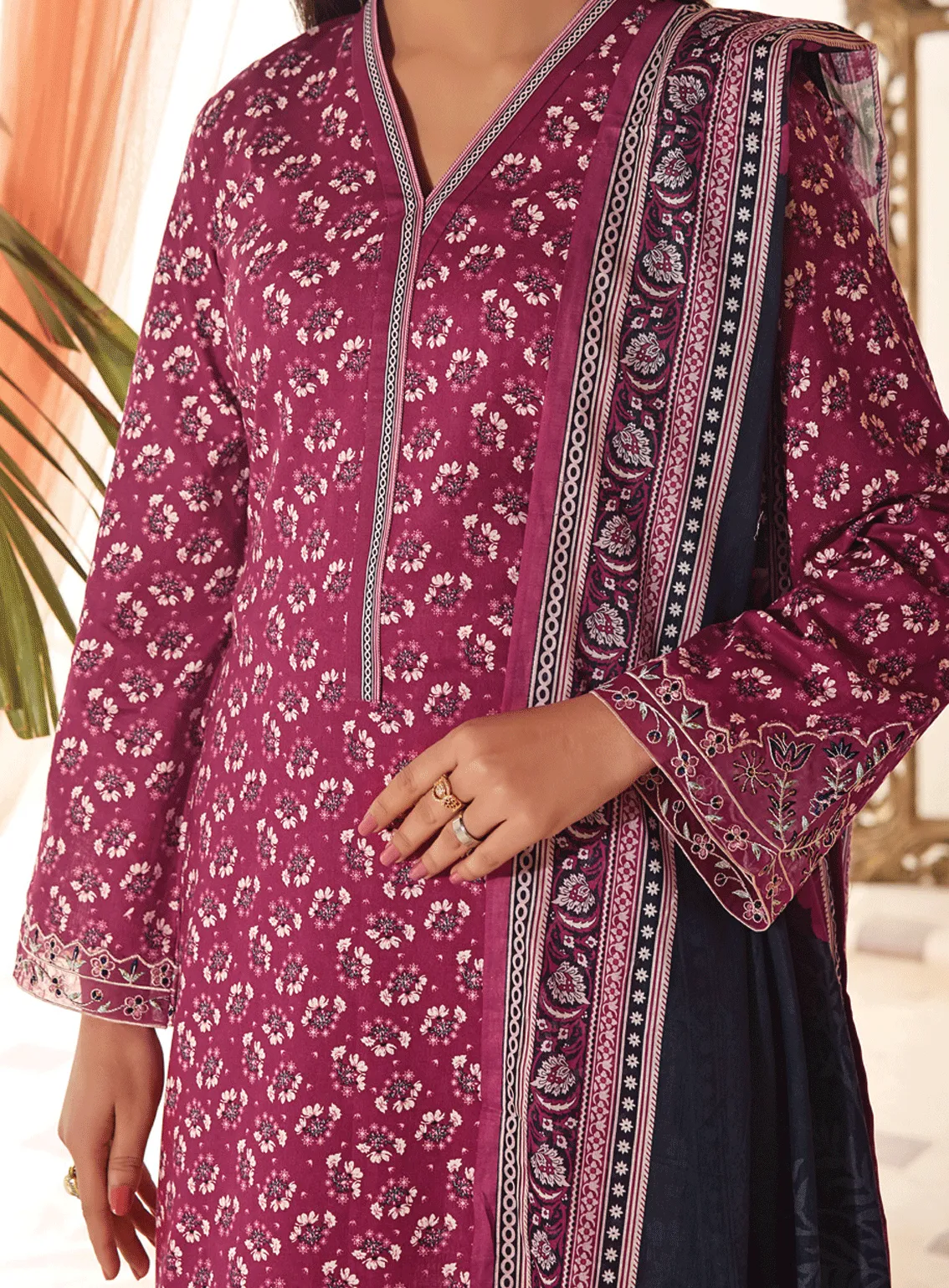 Aiza & Momina By VS Textile Embroidered Cotton Unstitched 3 Piece Suit - VS23AMM 23