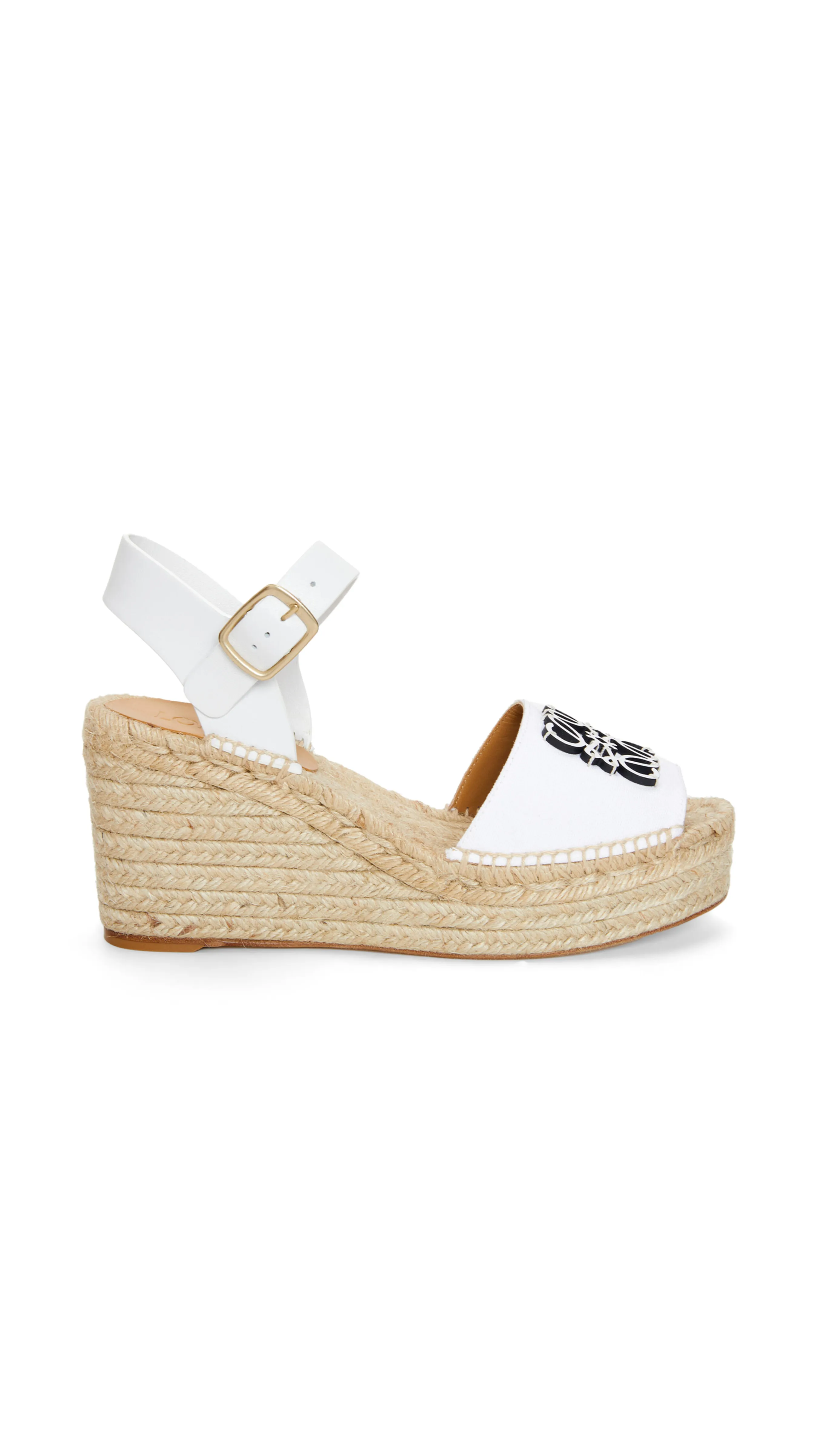 Anagram Wedge Espadrille in Canvas and Calfskin - White