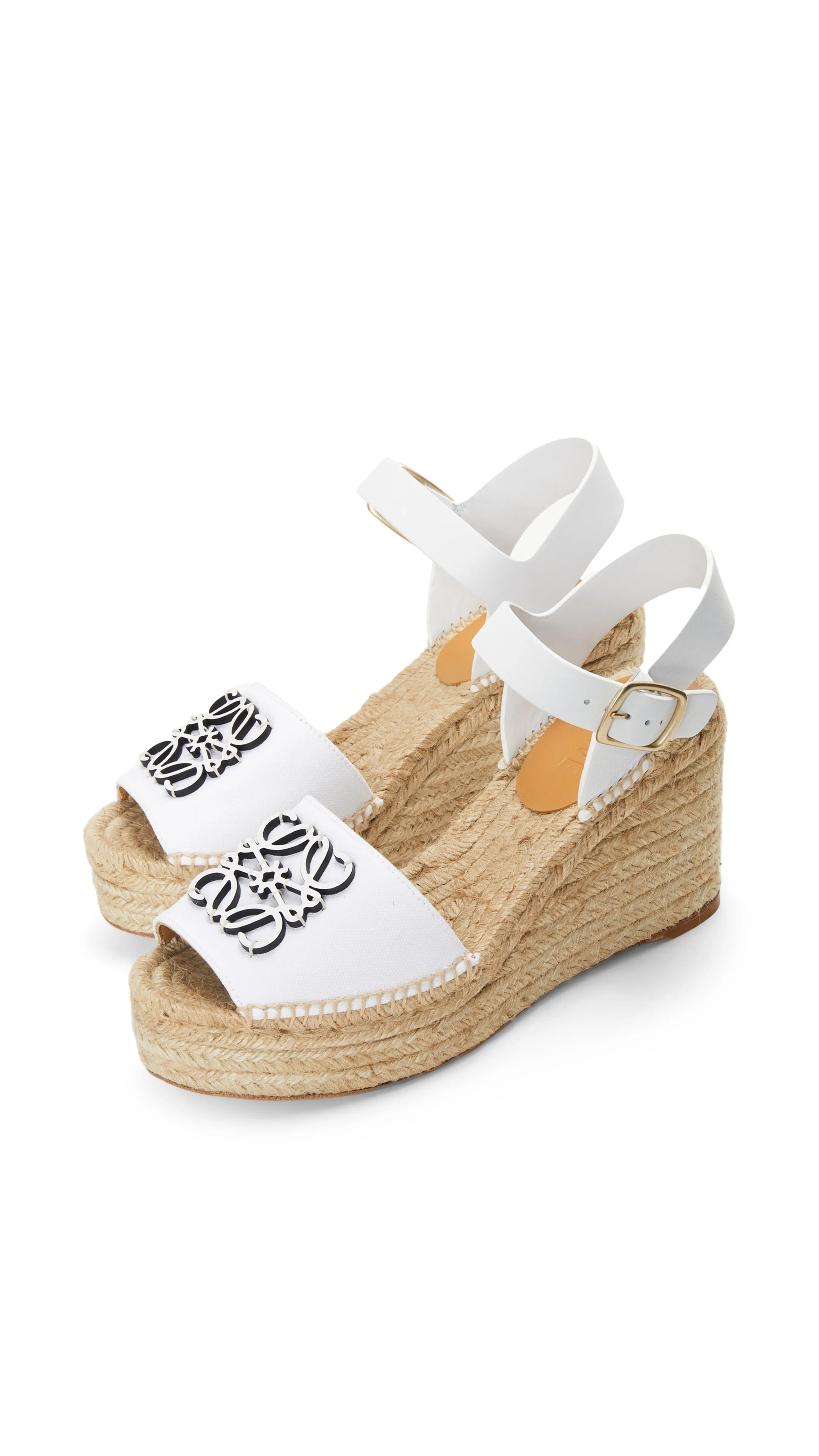 Anagram Wedge Espadrille in Canvas and Calfskin - White