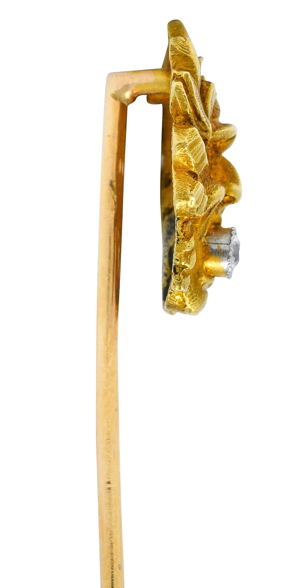 Art Nouveau Diamond 18 Karat Gold Laurel Comedy Mask Stickpin