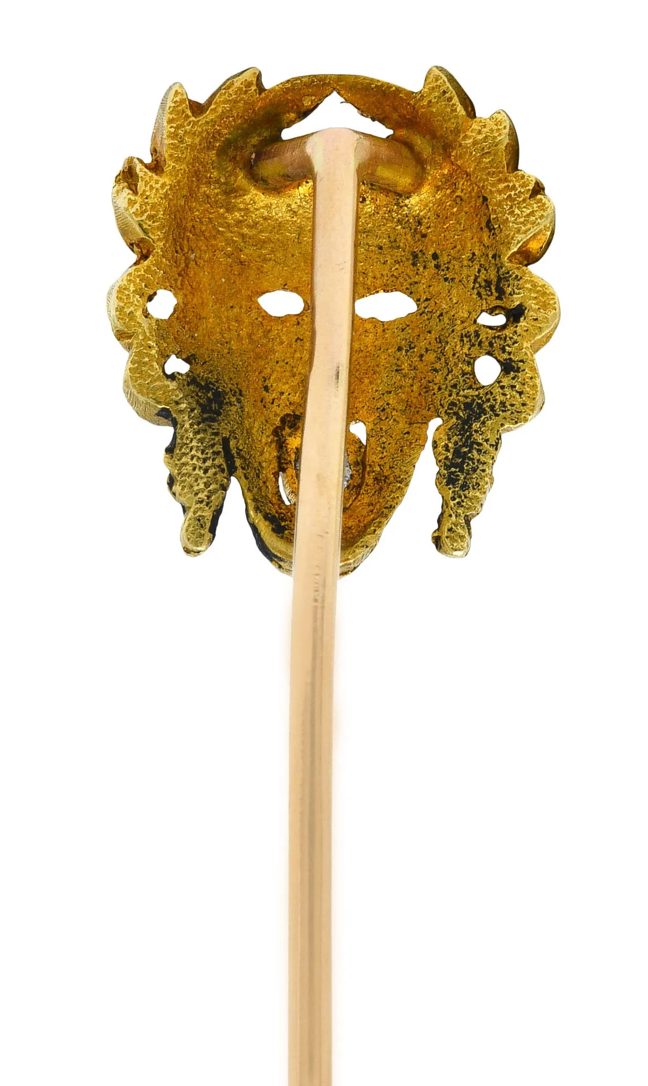 Art Nouveau Diamond 18 Karat Gold Laurel Comedy Mask Stickpin