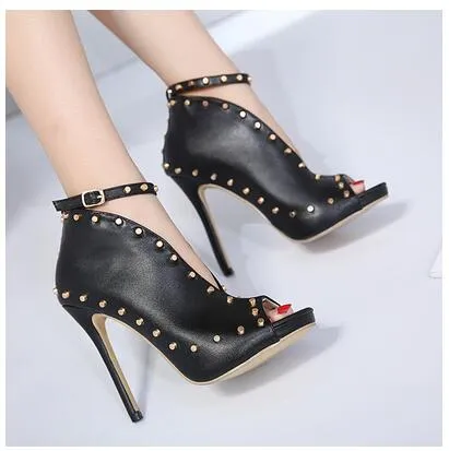 Autumn Style Women's Peep-toe High Heels Pumps with Rivets and Buckle