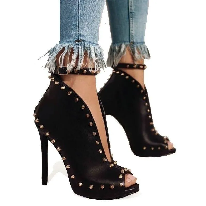 Autumn Style Women's Peep-toe High Heels Pumps with Rivets and Buckle