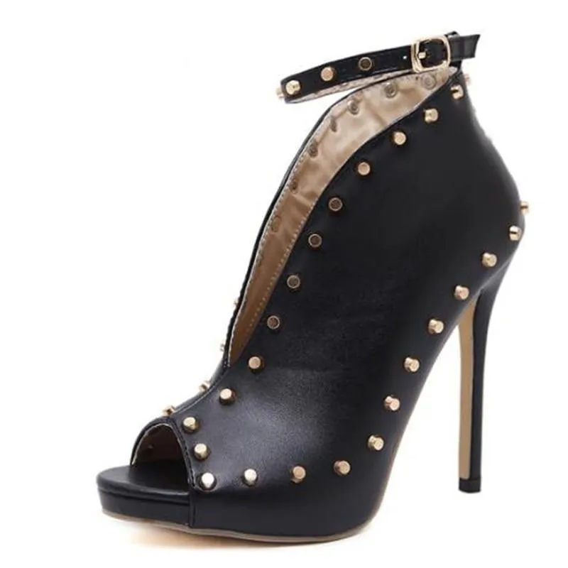 Autumn Style Women's Peep-toe High Heels Pumps with Rivets and Buckle