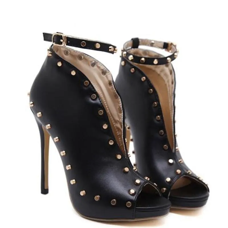 Autumn Style Women's Peep-toe High Heels Pumps with Rivets and Buckle