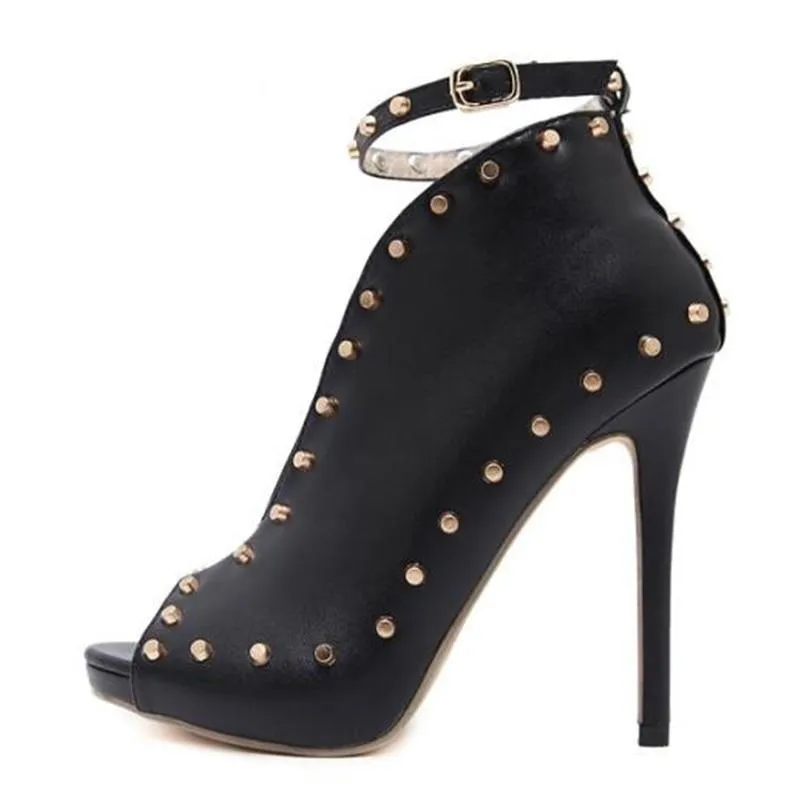 Autumn Style Women's Peep-toe High Heels Pumps with Rivets and Buckle