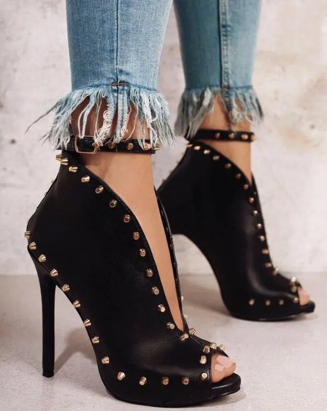 Autumn Style Women's Peep-toe High Heels Pumps with Rivets and Buckle