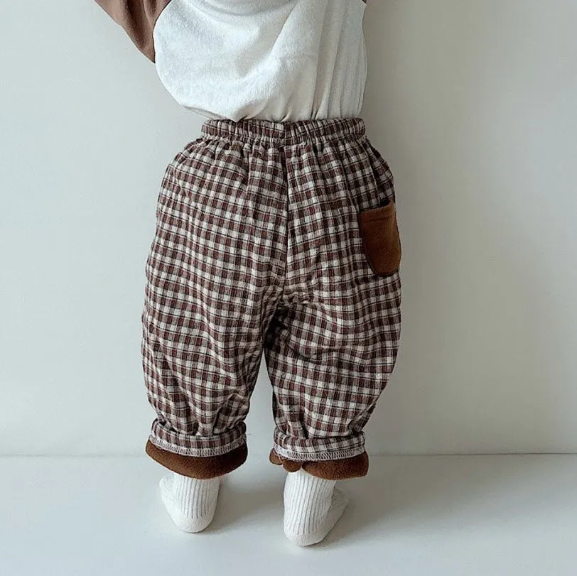 Baby Land W24 Fleece Lined Plaid Pull On Pants (4-15m) - 2 Colors