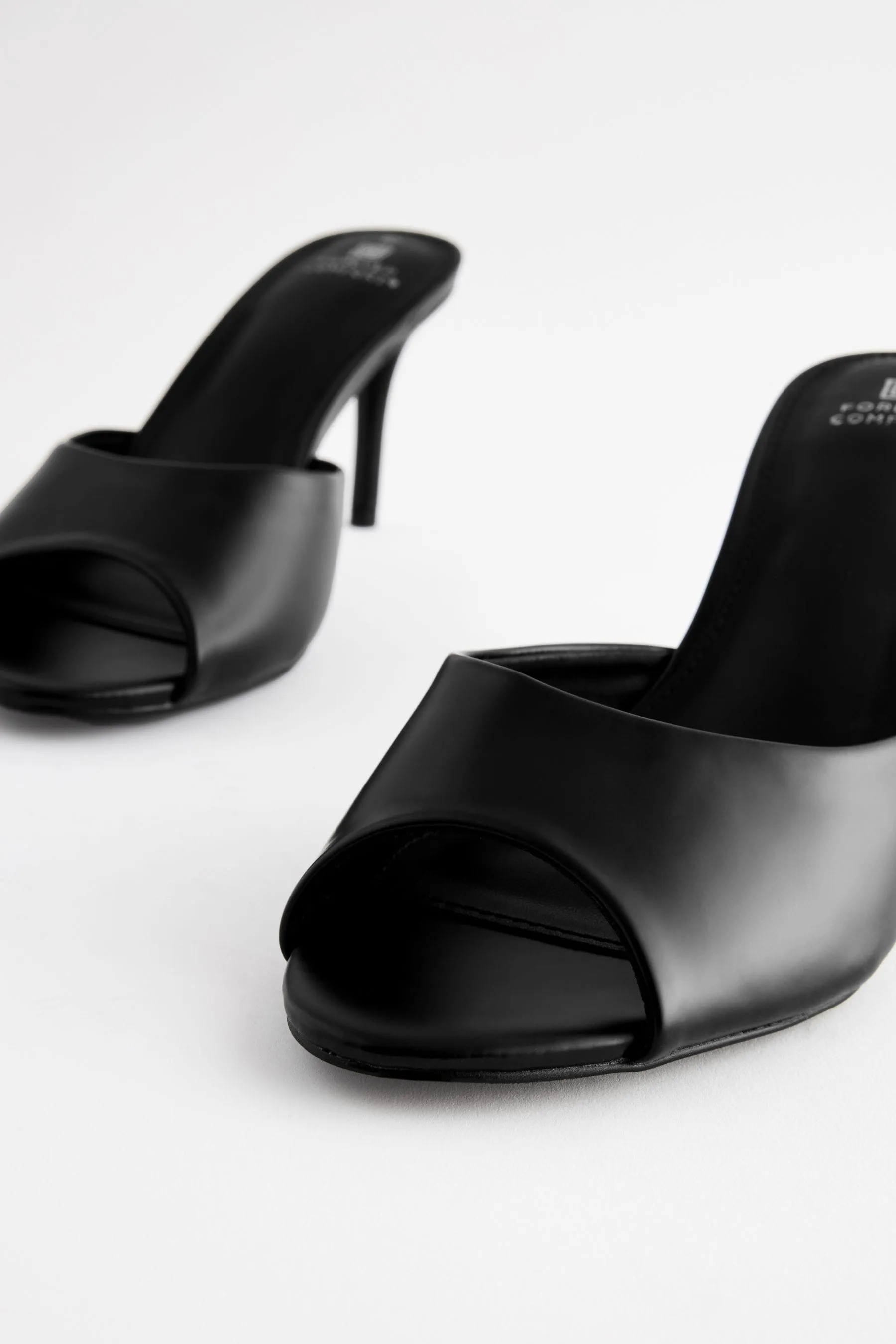 Black Forever Comfort® Peep Toe Heeled Mules