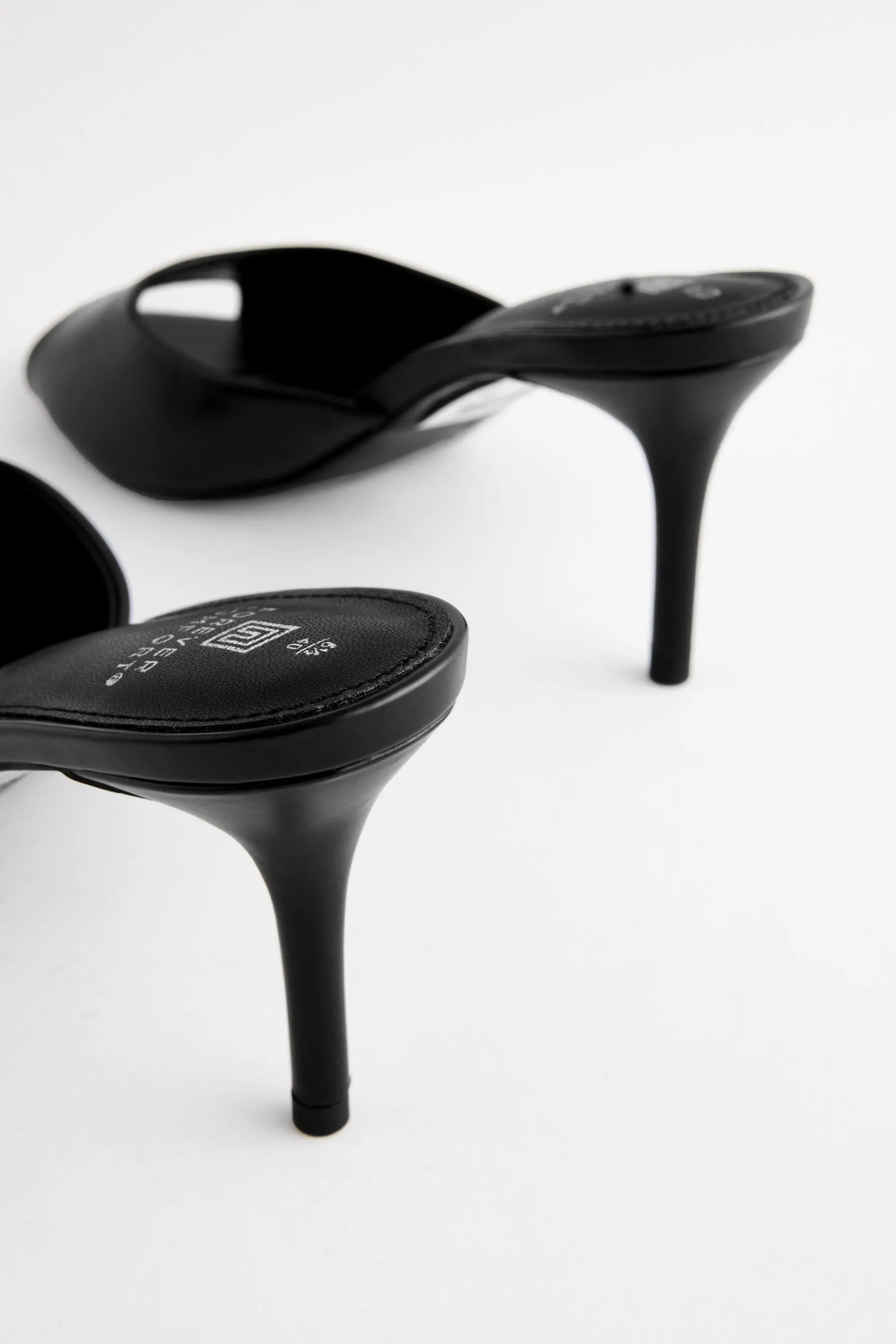 Black Forever Comfort® Peep Toe Heeled Mules