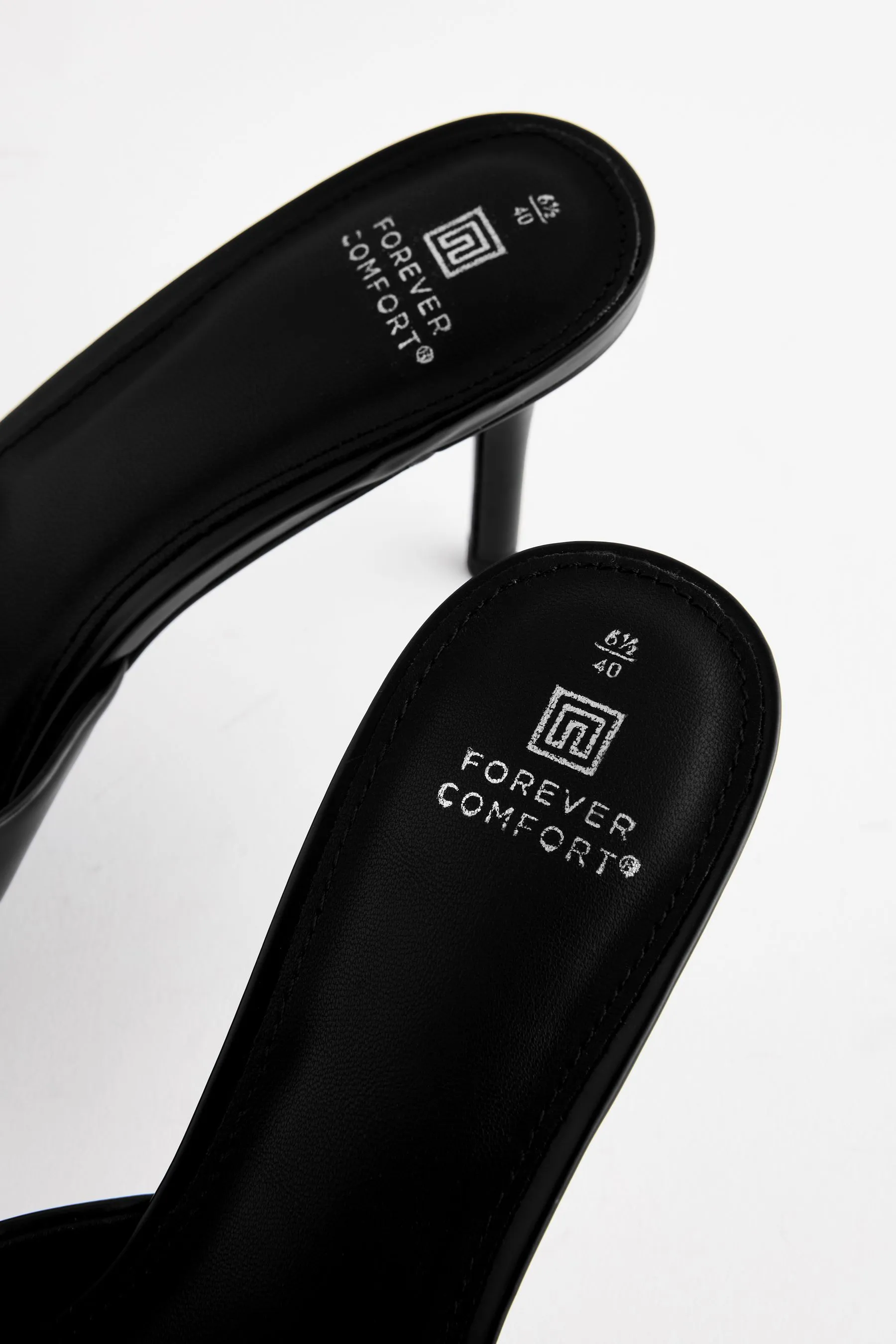 Black Forever Comfort® Peep Toe Heeled Mules