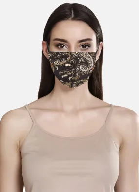 Black Paisley Print Layered Face Mask