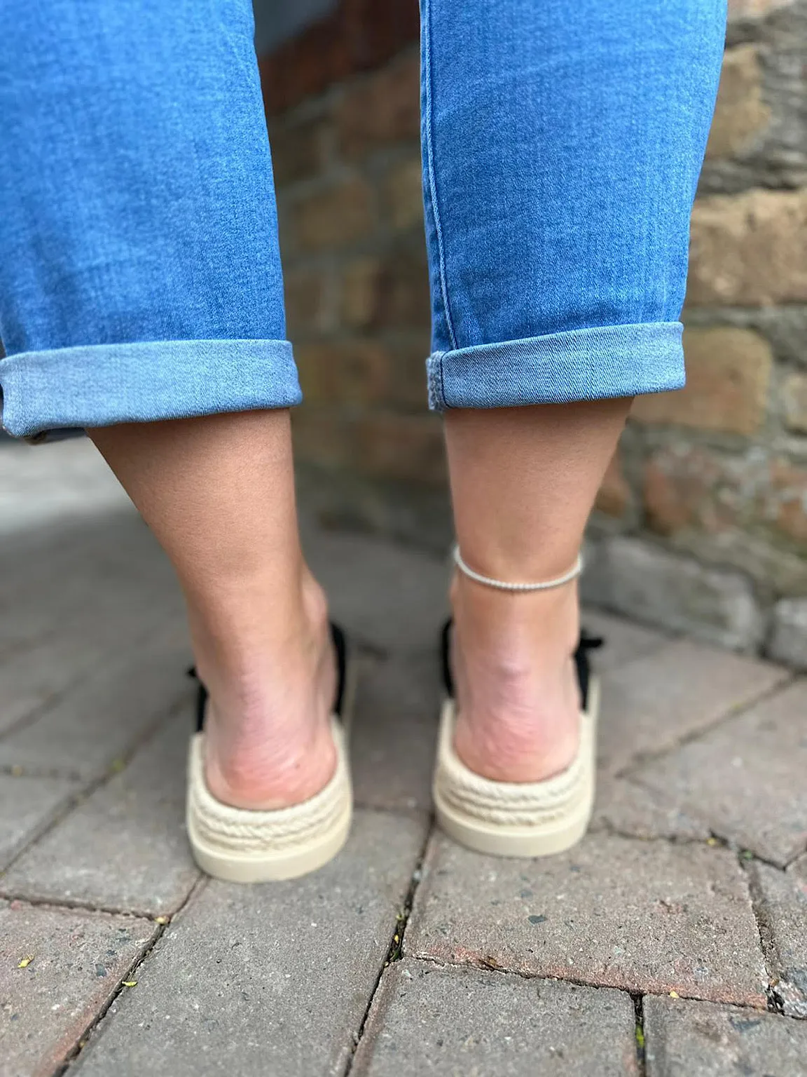 Black Two Strap Espadrille Footbed