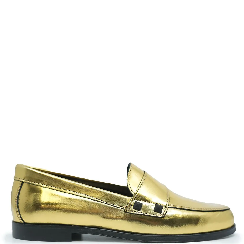 Blublonc Gold Metal Stud Loafer