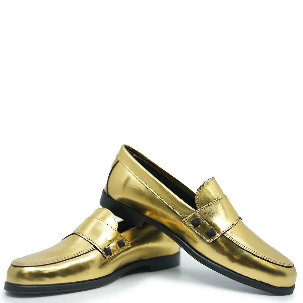 Blublonc Gold Metal Stud Loafer