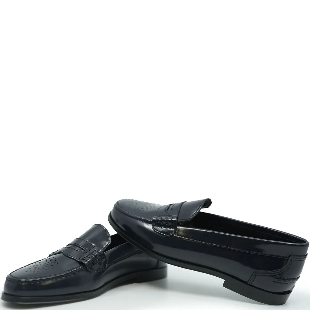 Blublonc Navy Florentic Perforated Penny Loafer