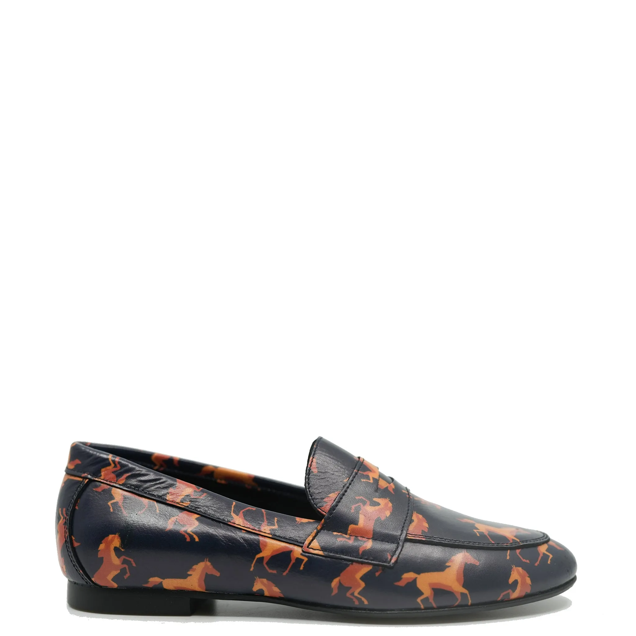 Blublonc Navy Horse Printed Penny Loafer