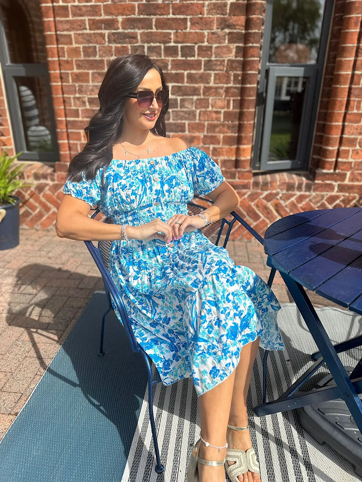 Blue Gold Leaf Spring Floral Dress Darla