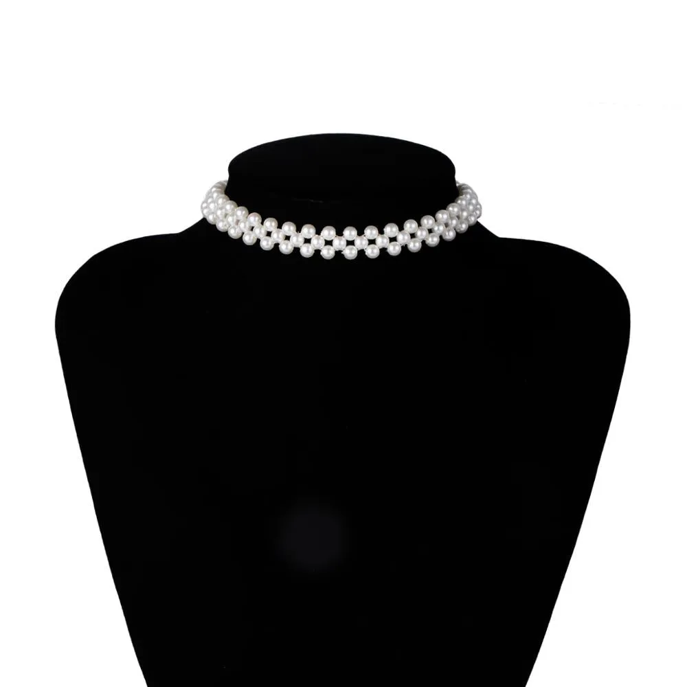 Bohemian Multi Layer Simulated Round Pearl Choker Necklace