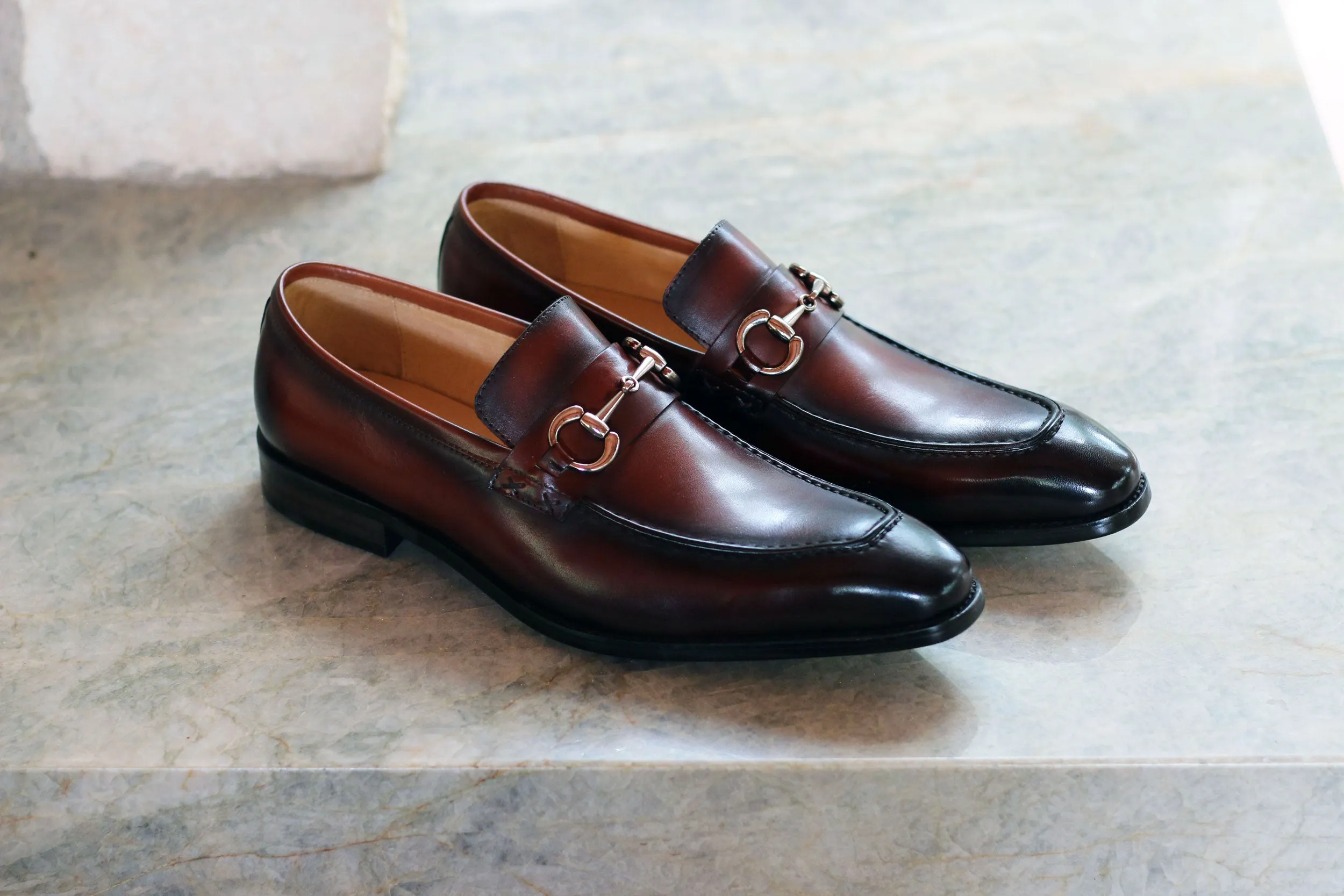 Burnished Calfskin Slip-On Loafer Whiskey