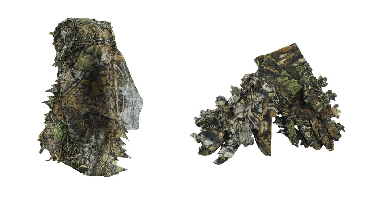 BushWear Deerhunter Sneaky 3D Facemask One Size Camo and Deerhunter Sneaky 3D Gloves w. Dots One Size Camo Bundle