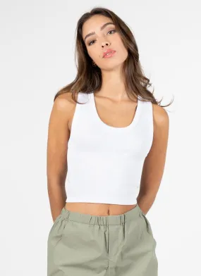 C’est Moi Bamboo Rib Deep Scoop Neck Tank In White