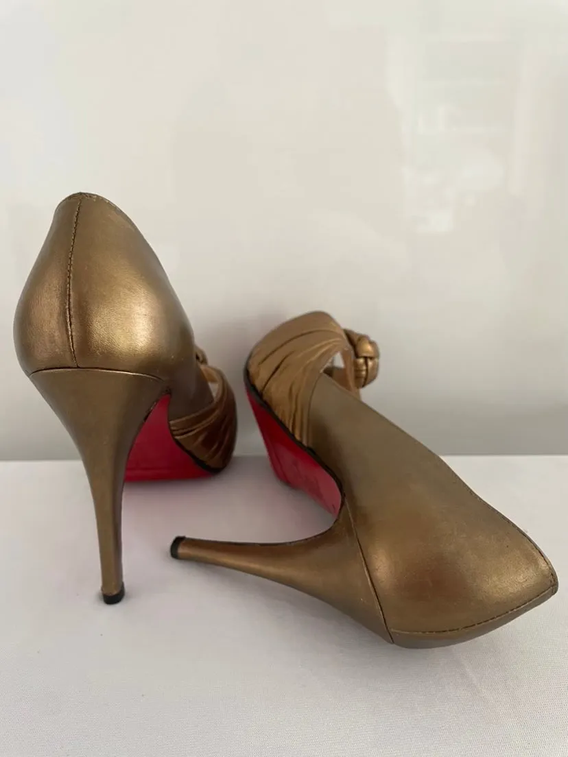 CHRISTIAN  LOUBOUTIN-Bronze Lady Gres 120mm Metallic Leather-Platform Peep Toe Pumps