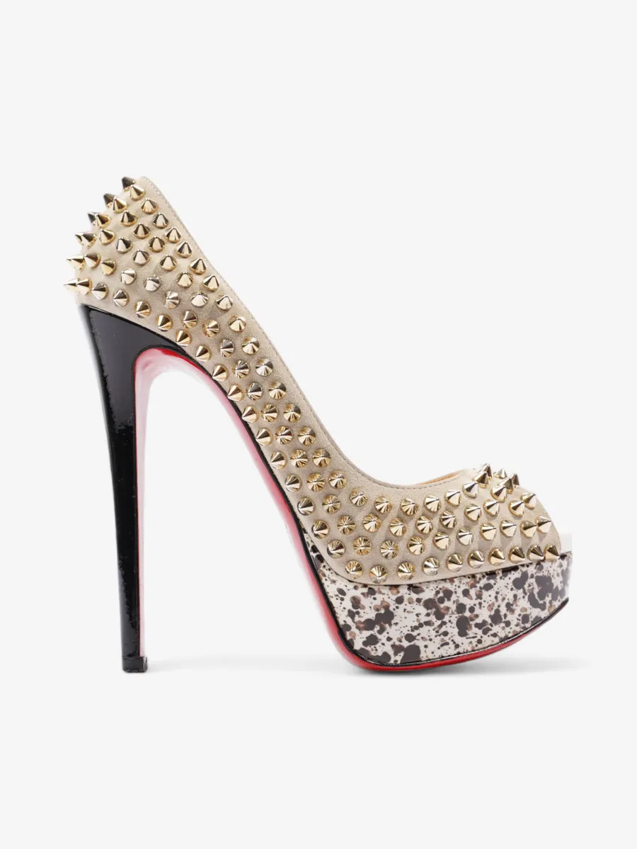 Christian Louboutin Lady Peep Spikes  150 Beige / Gold Suede EU 36.5 UK 3.5