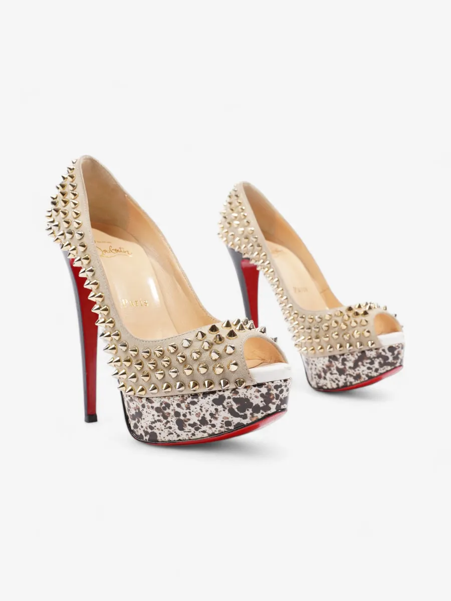 Christian Louboutin Lady Peep Spikes  150 Beige / Gold Suede EU 36.5 UK 3.5