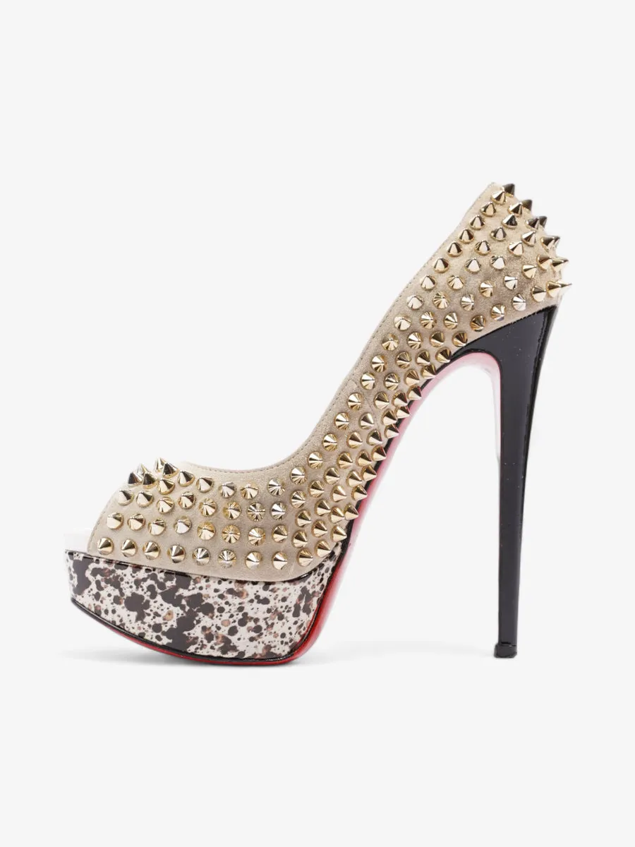 Christian Louboutin Lady Peep Spikes  150 Beige / Gold Suede EU 36.5 UK 3.5