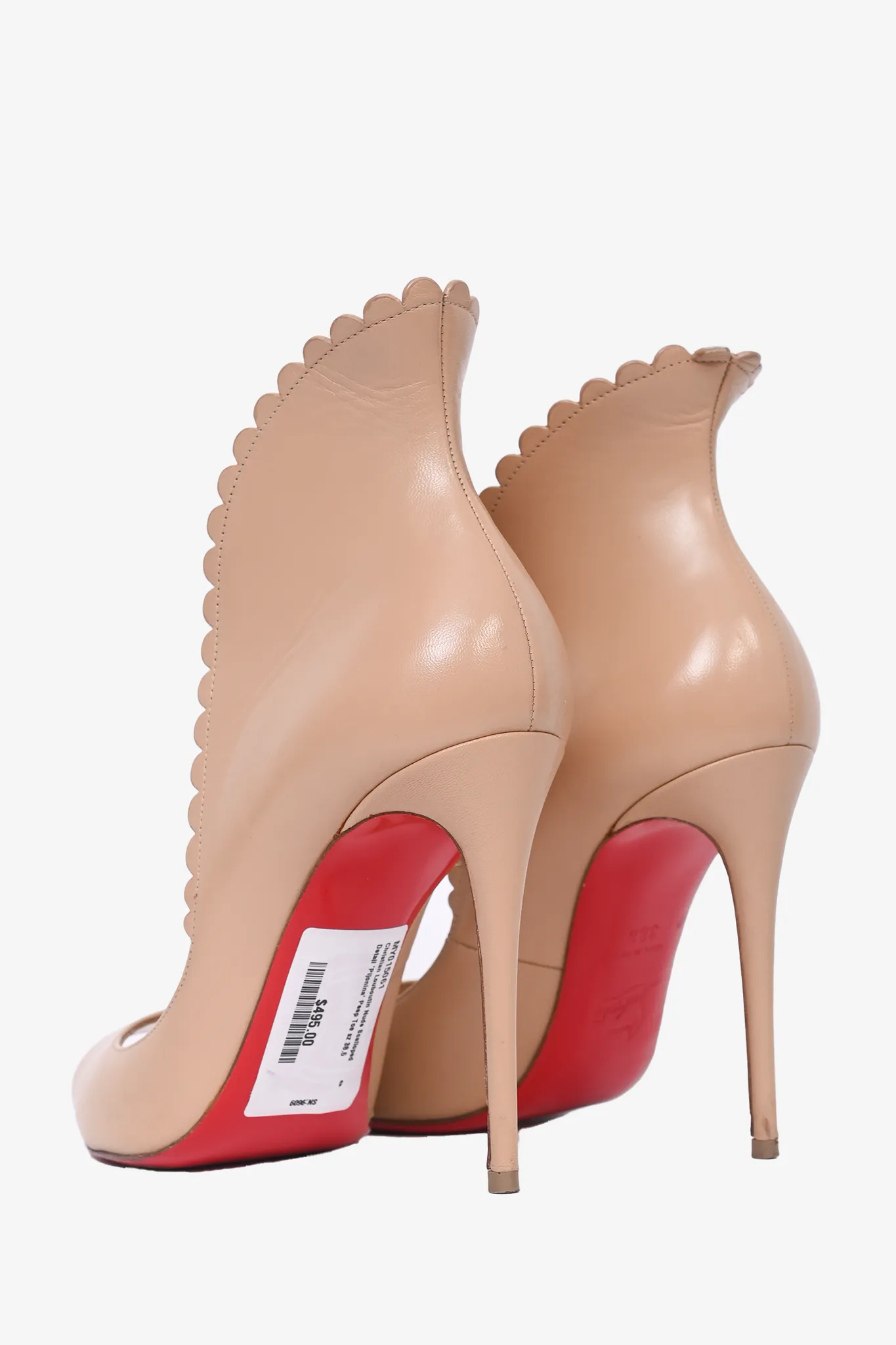 Christian Louboutin Nude Scalloped Detail 'Pijonina' Peep Toe Size 38.5