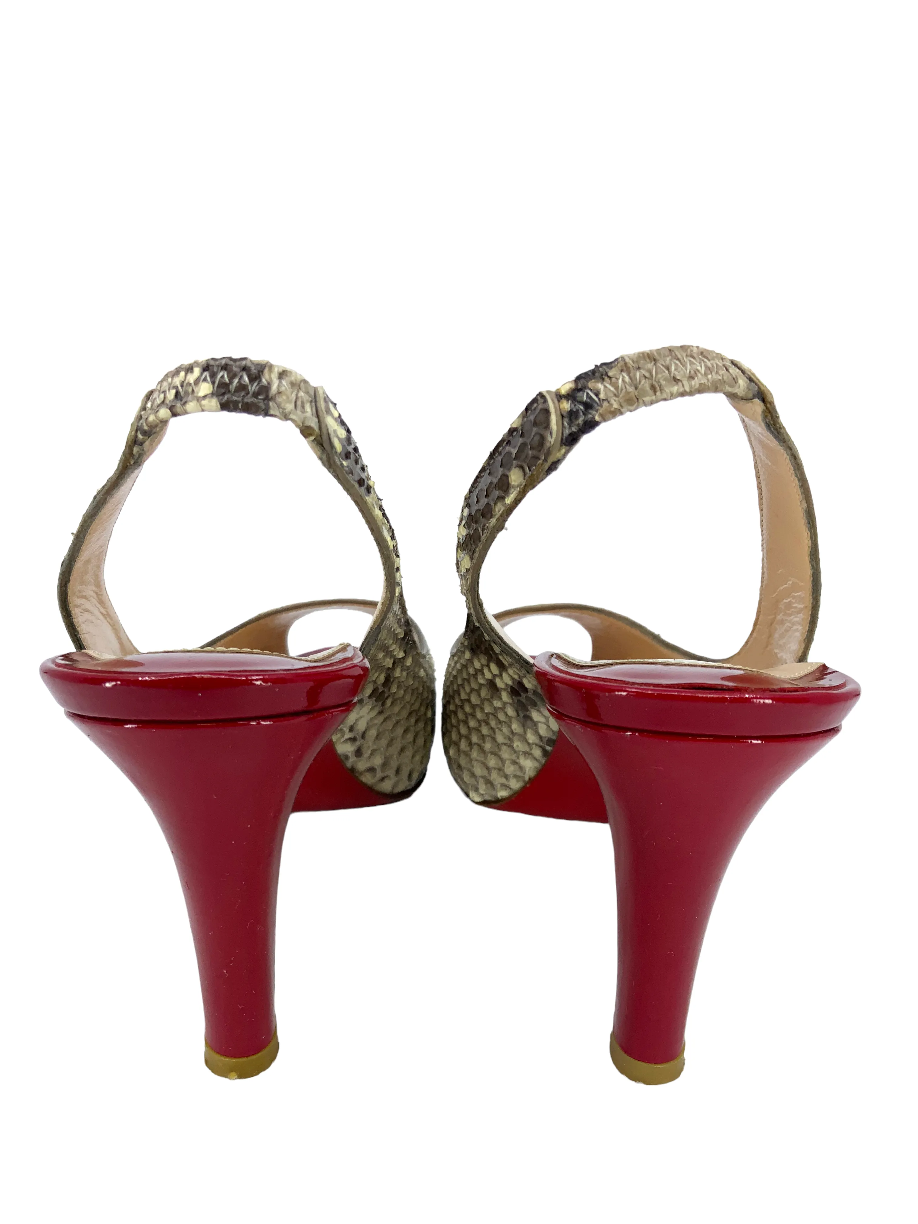 Christian Louboutin Snakeskin Peep Toe Slingbacks Size 7