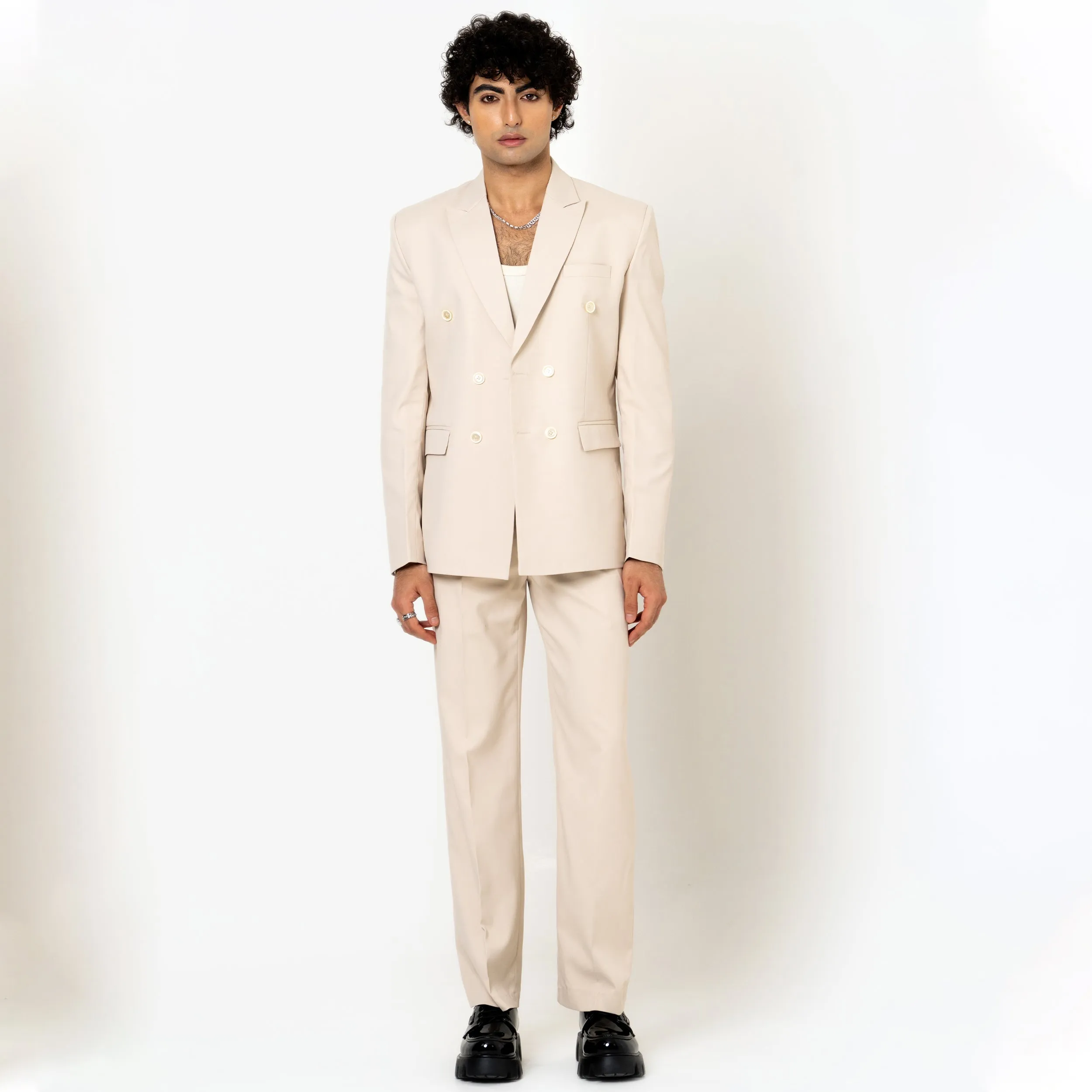 Cream Loose Fit Men's Suit