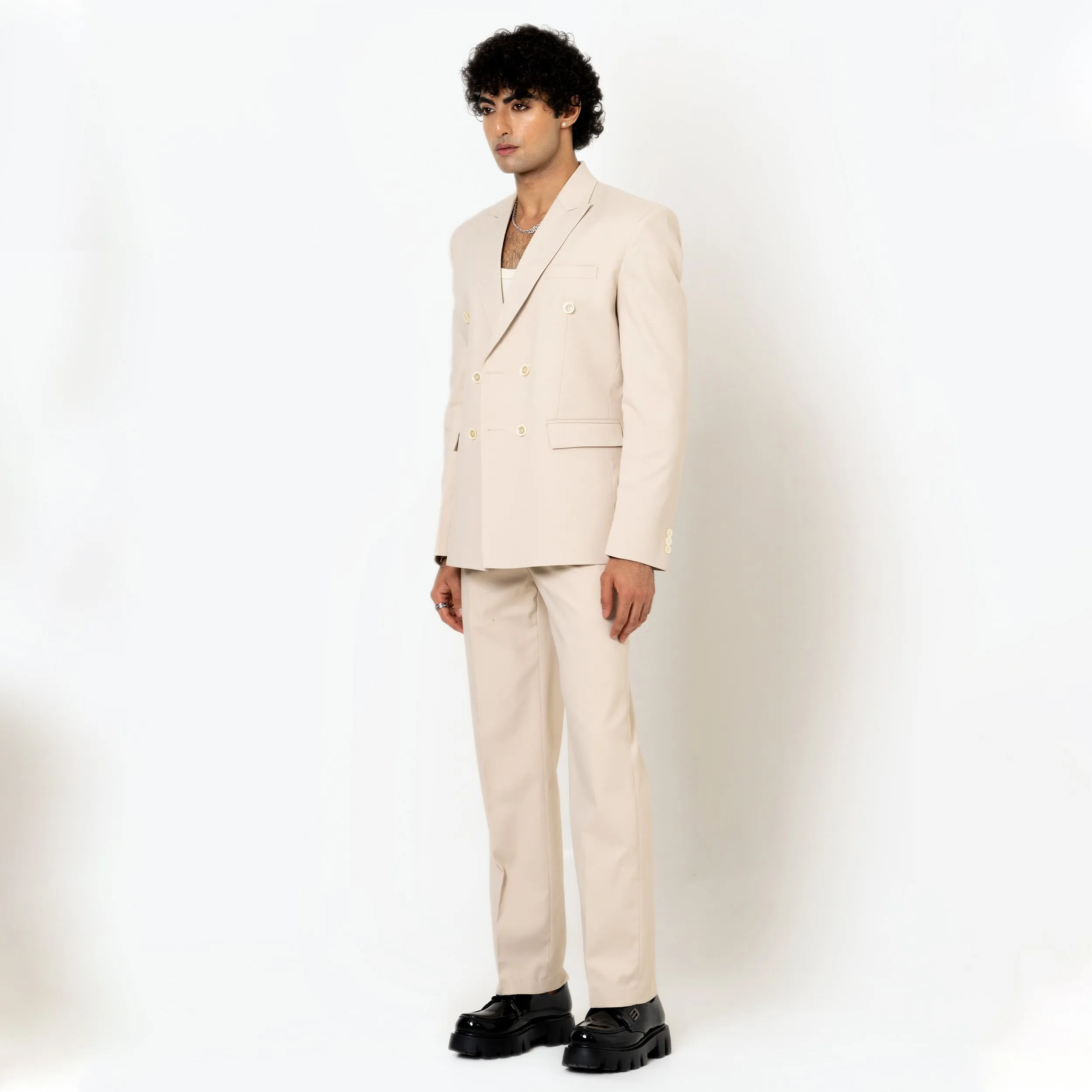 Cream Loose Fit Men's Suit