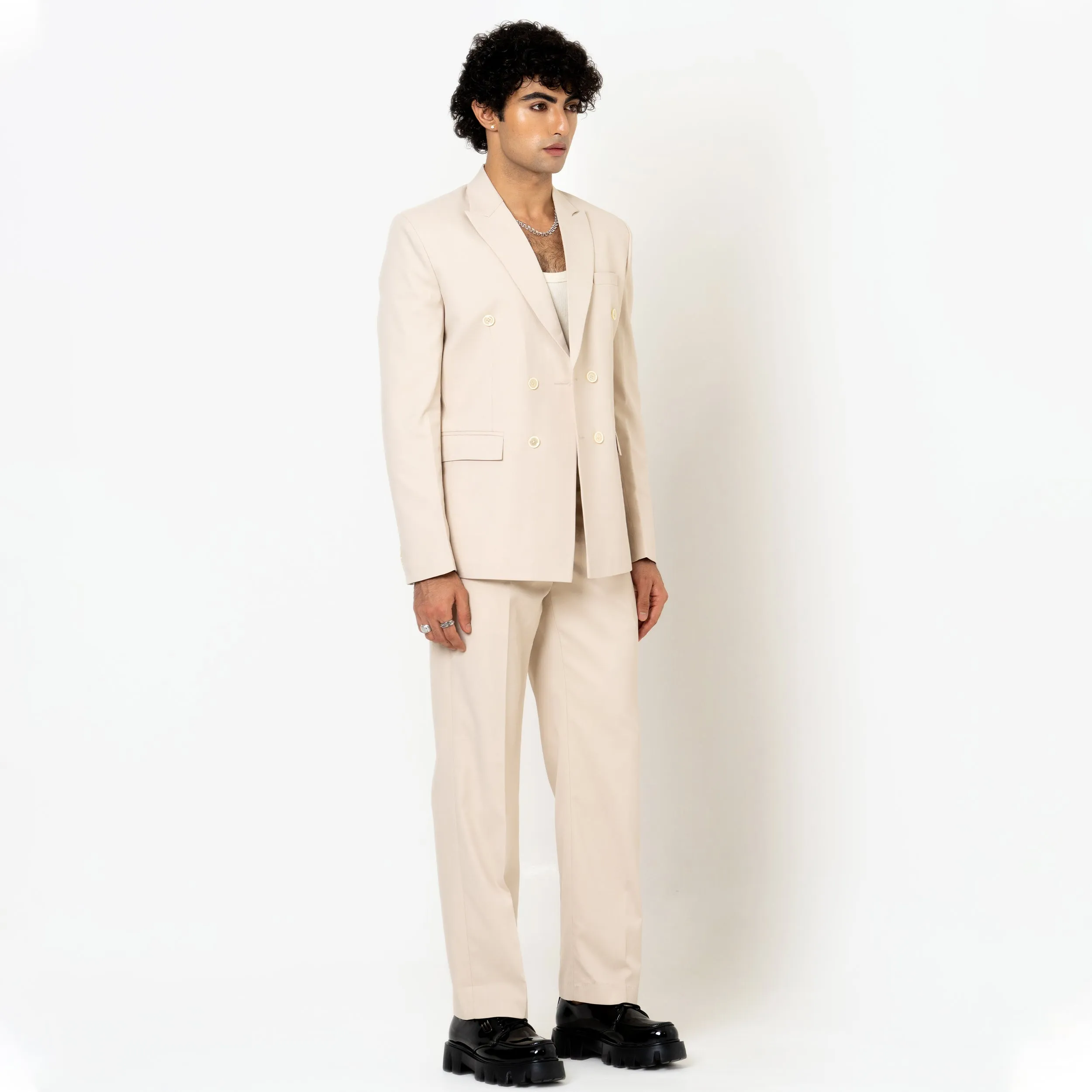 Cream Loose Fit Men's Suit