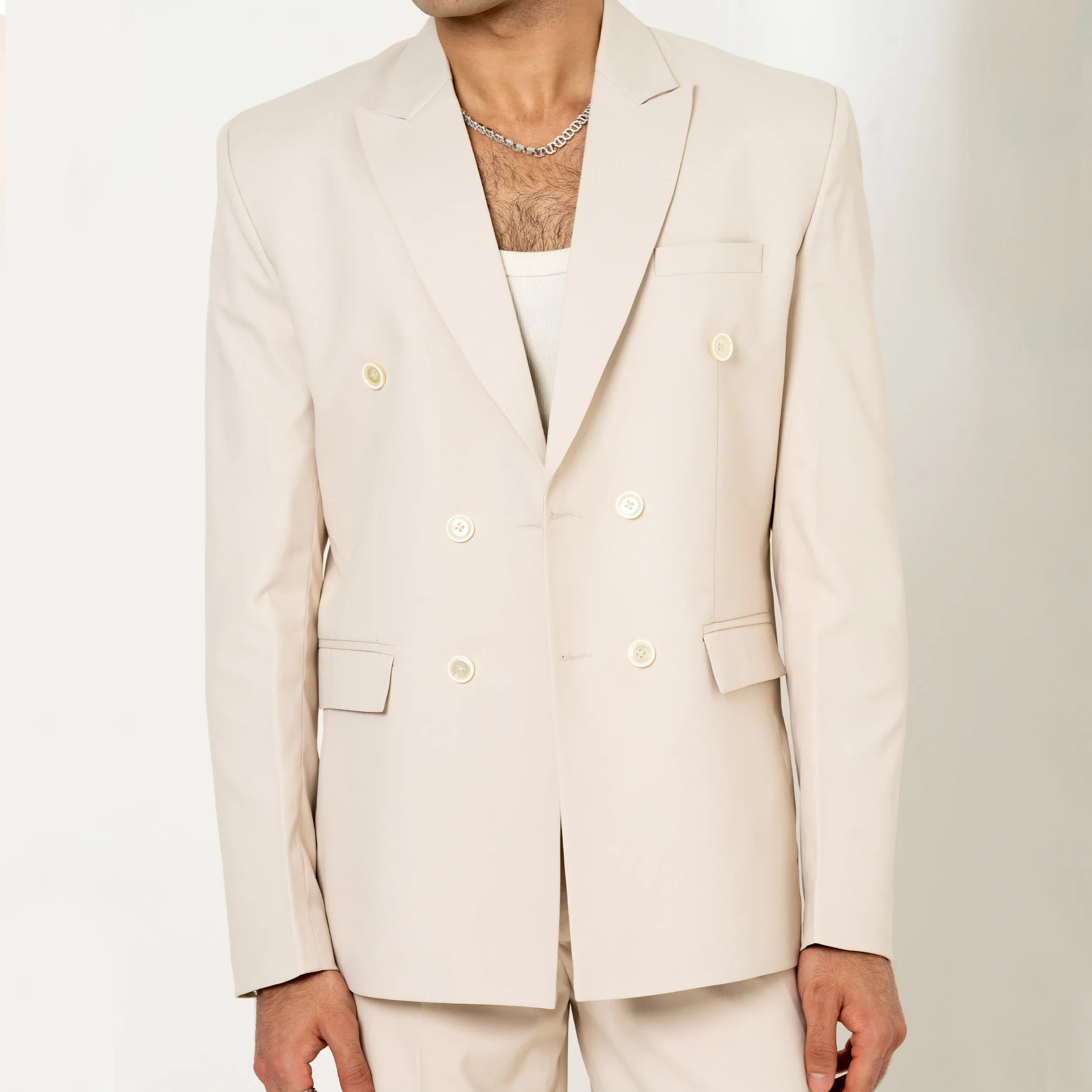 Cream Loose Fit Men's Suit