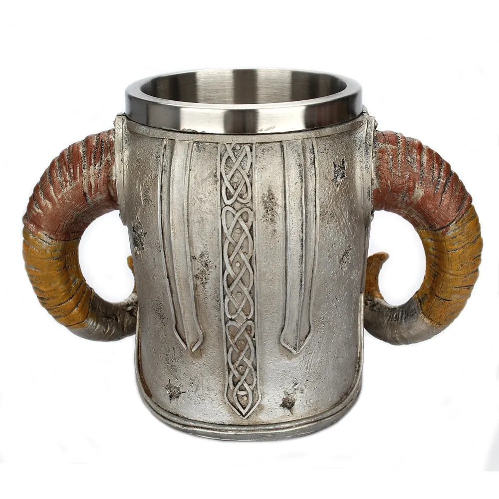 Creative Stainless Steel Double Layer Horns Helmet Skull Mug