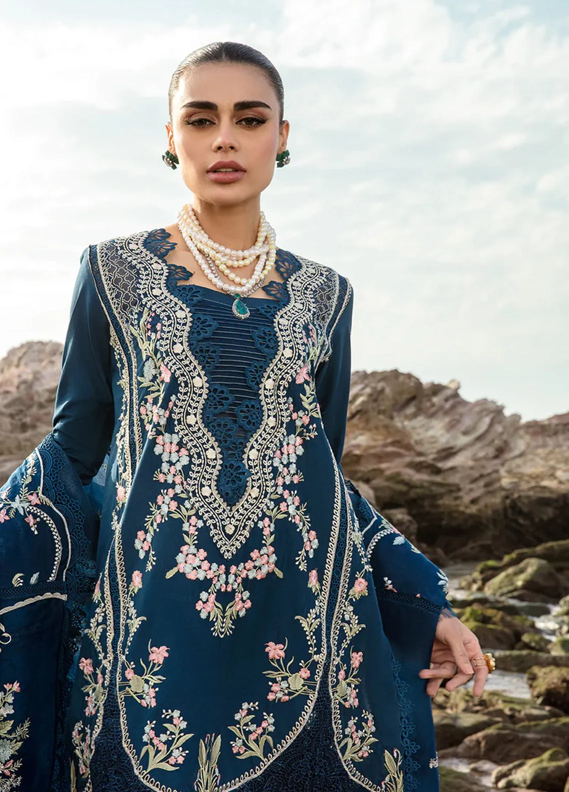 Crimson By Saira Shakira Embroidered Lawn 3 Piece Unstitched Suit CSS24EL D-1B LOLITA - LAPIS