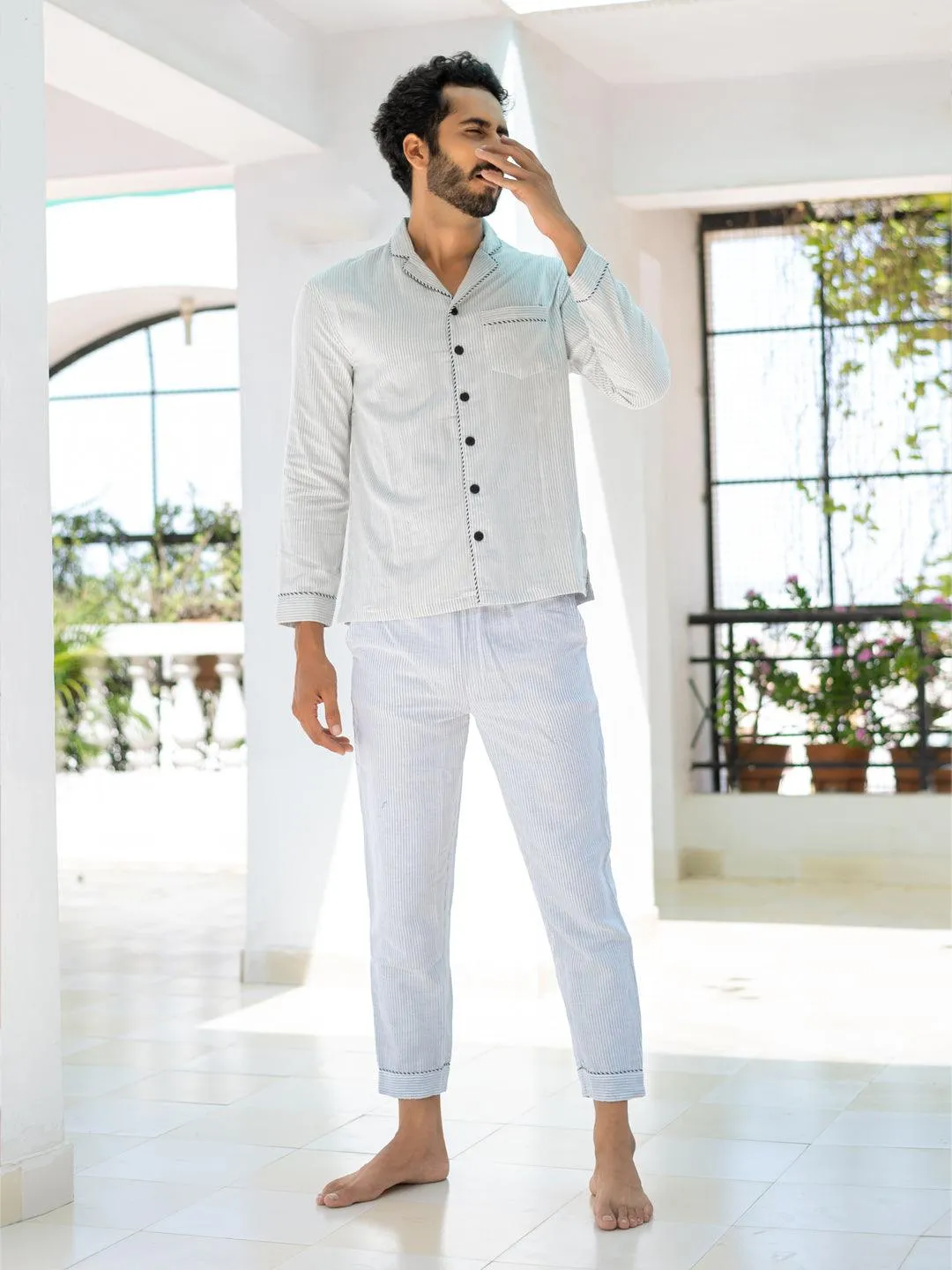 Cuban Collar 3 Layer Mulmul Night Suit