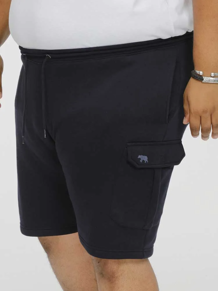 D555 Big Mens Navy Fleece Cargo Shorts With Elasticated Waist (CYRUS 1)