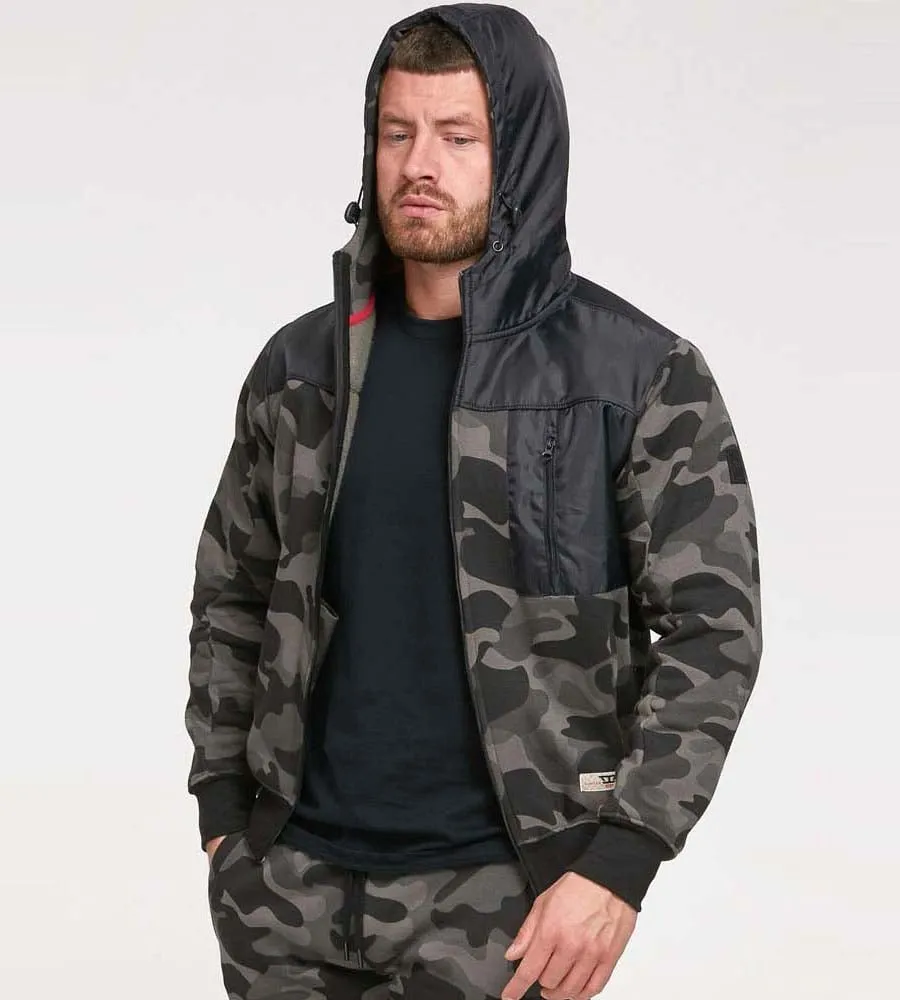 D555 Mens Full Zip Through Camouflage Hoodie With Ripstop Trim (GRENDON)