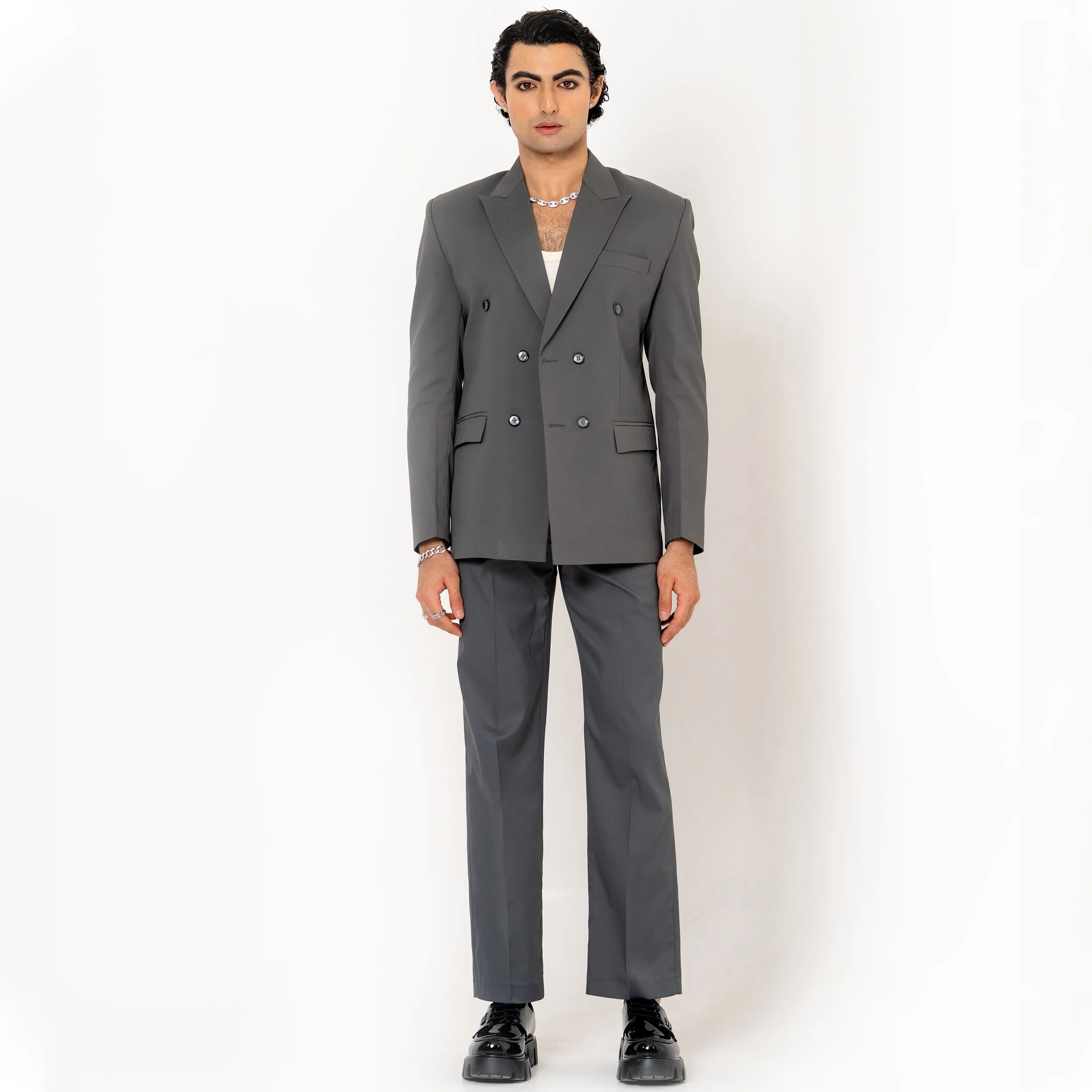 Dark Grey Loose Fit Men's Suit