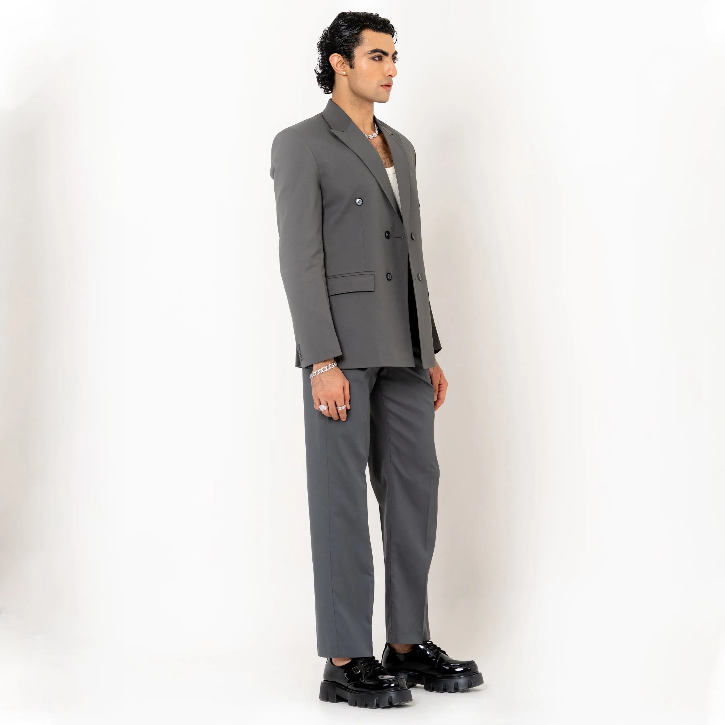 Dark Grey Loose Fit Men's Suit