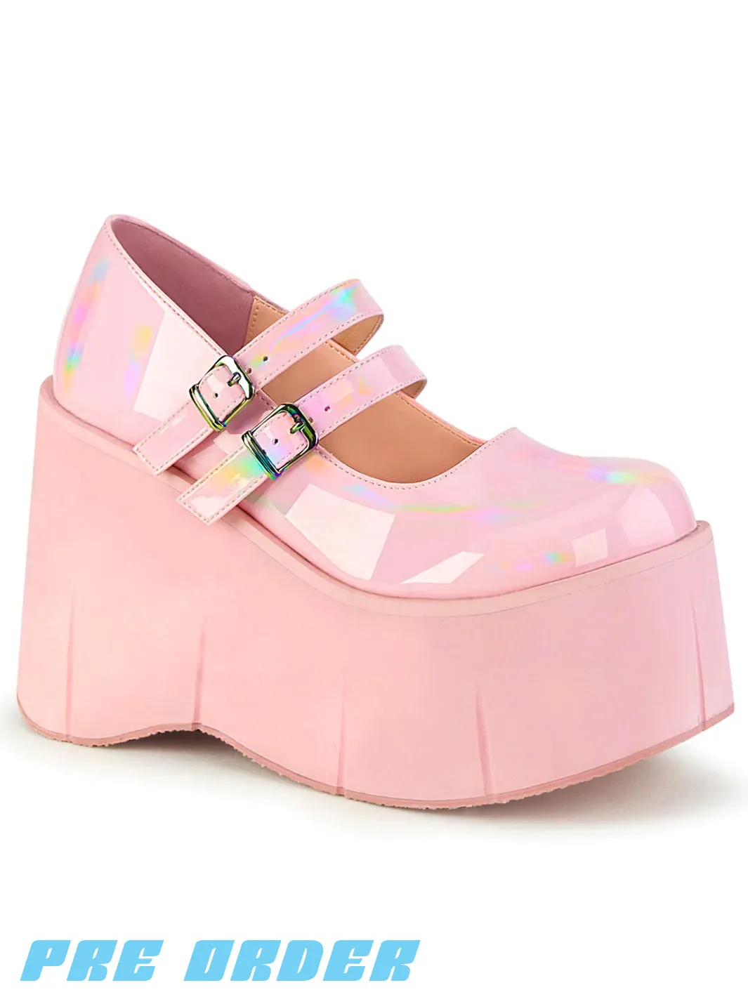 DEMONIA KERA-08 PLATFORM MARYJANES - BABY PINK HOLOGRAM  PRE ORDER 