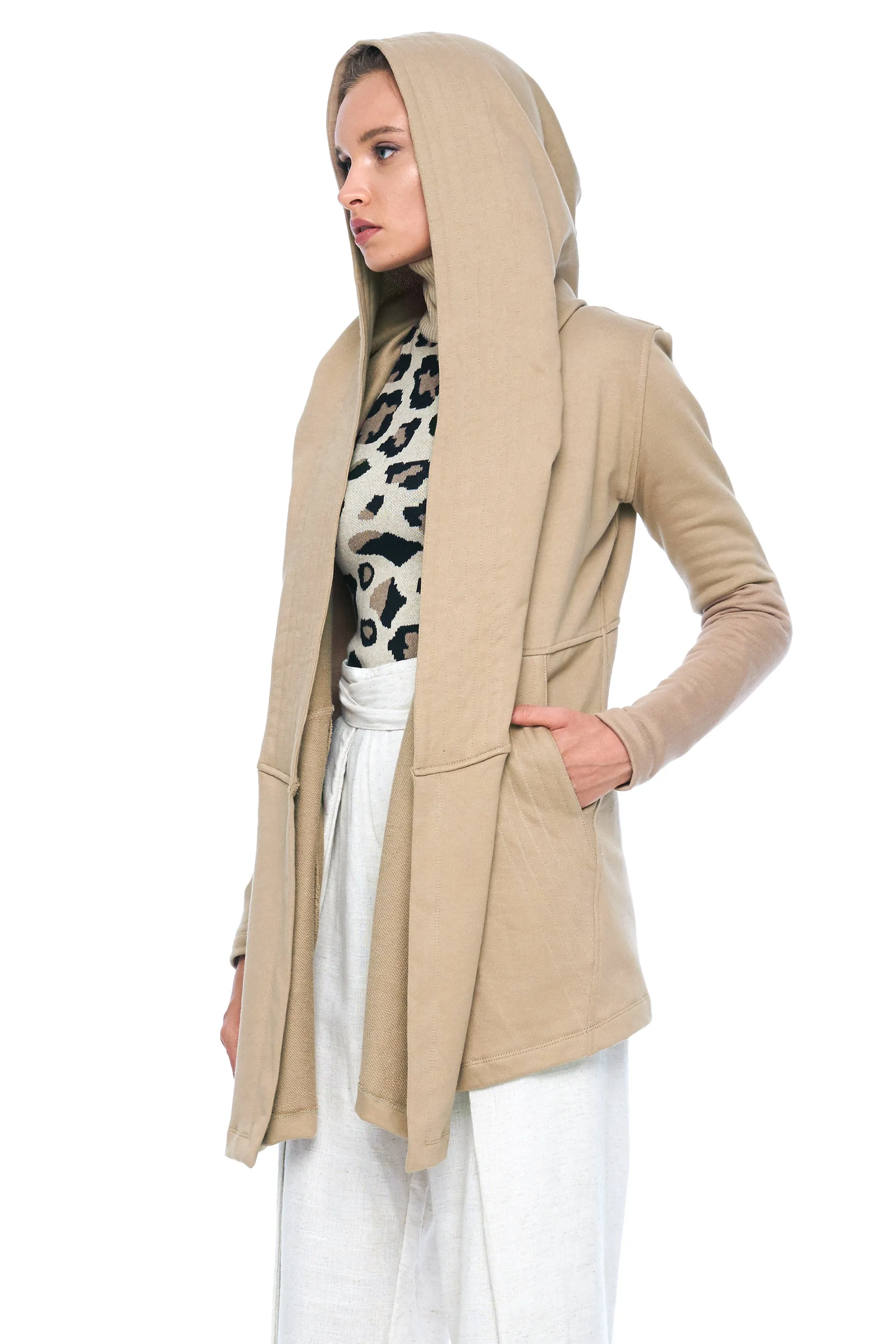 DRAPED HOODIE IN TAN