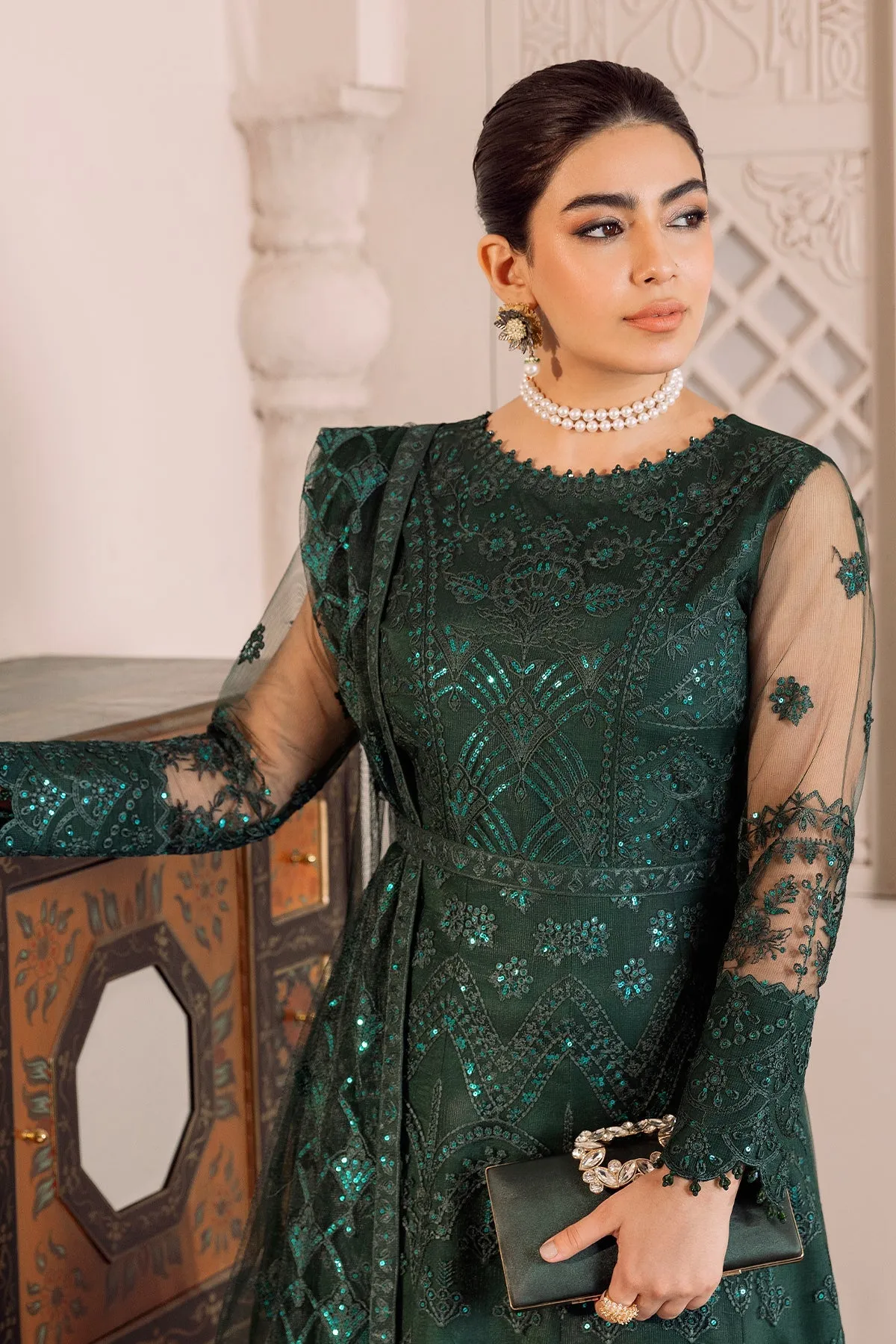 DUA by Alizeh Fashion Embroidered Net Unstitched 3Pc Suit D-5A