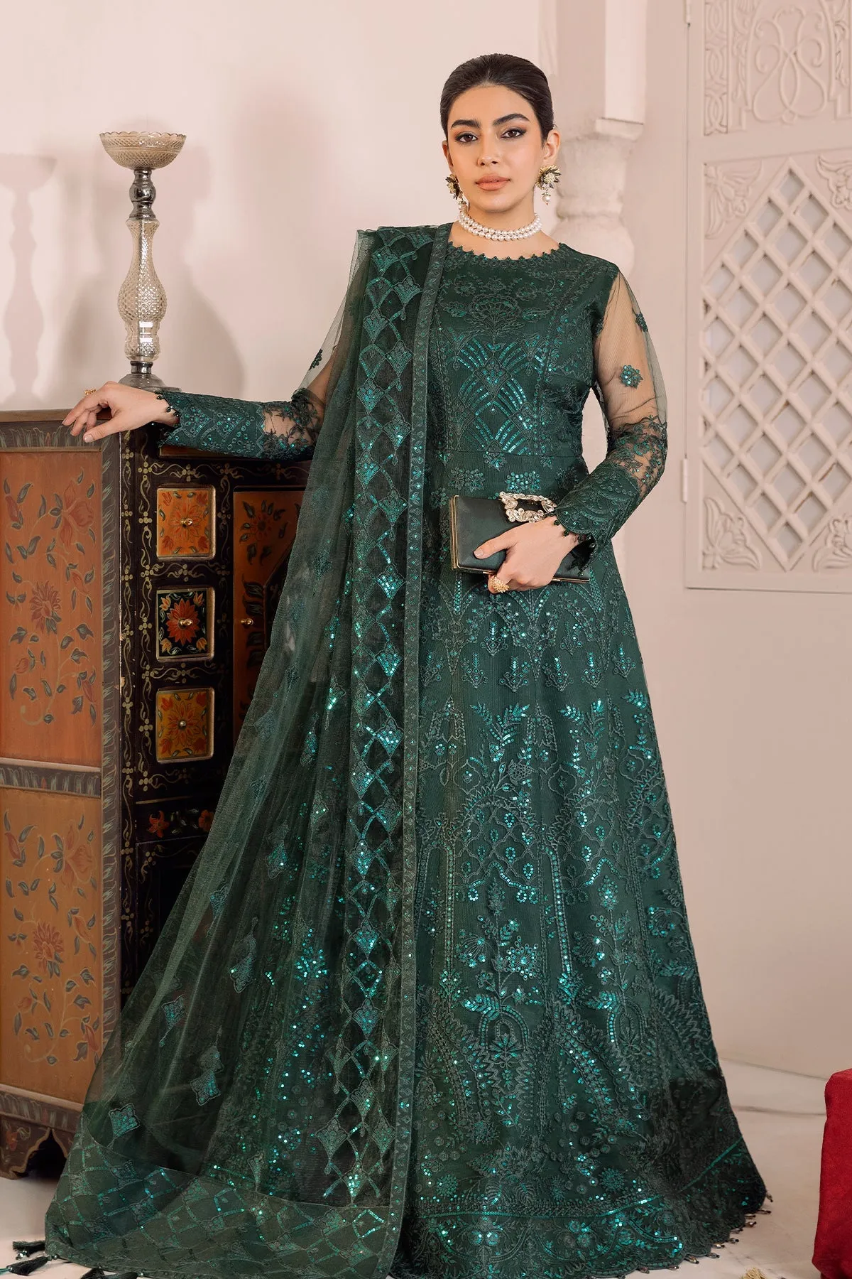 DUA by Alizeh Fashion Embroidered Net Unstitched 3Pc Suit D-5A