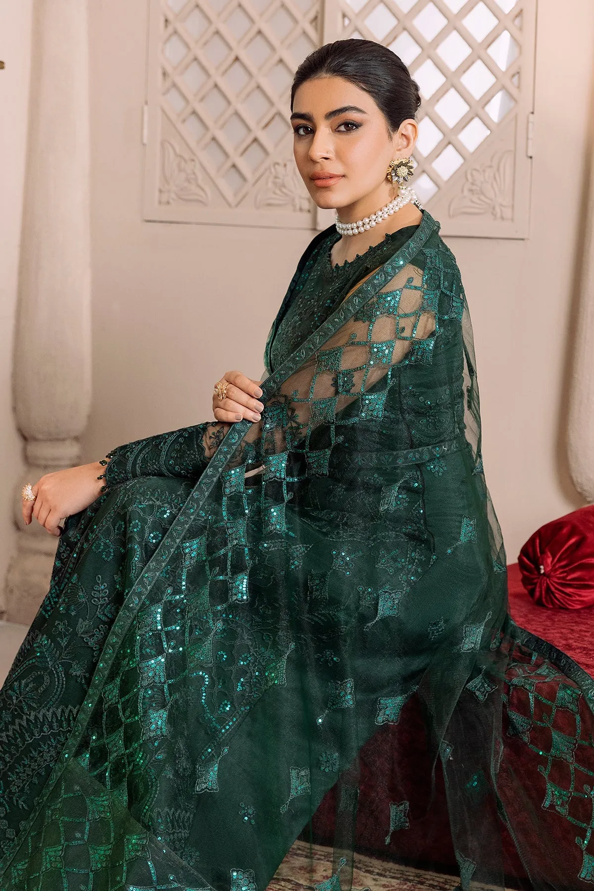 DUA by Alizeh Fashion Embroidered Net Unstitched 3Pc Suit D-5A