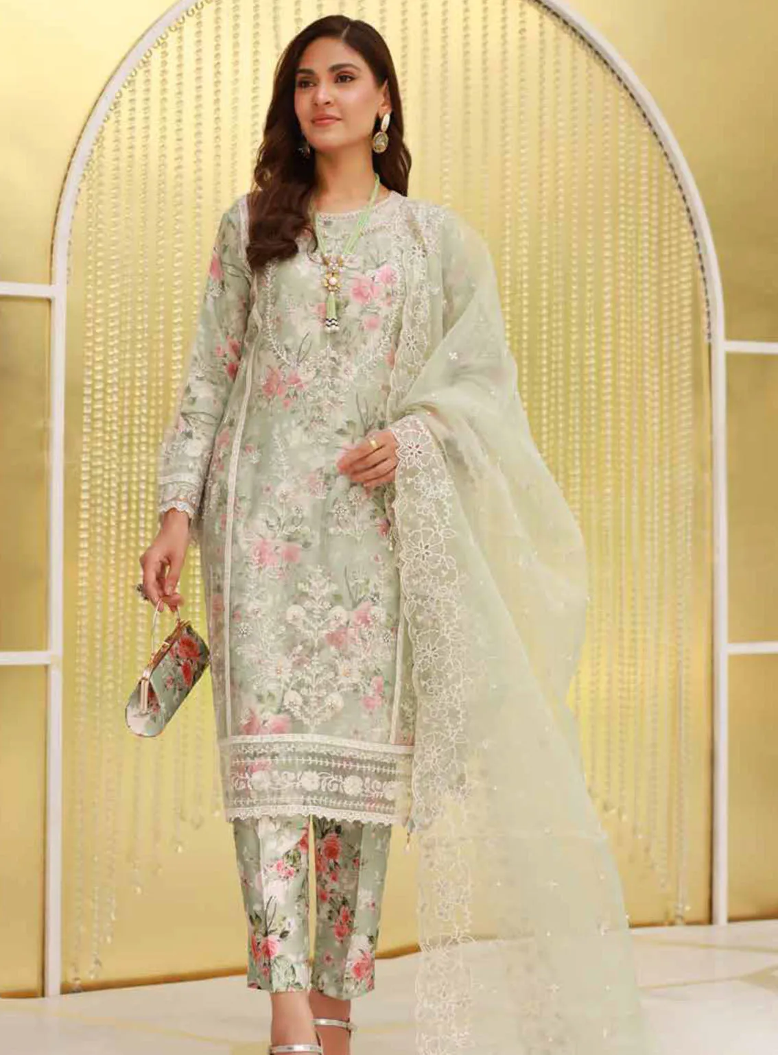 Elaf By Schick Luxury Embroidered Organza 3 Piece Semi Stitched Suit SDH24E LEO-02